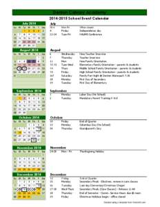 Denton Calvary Academy[removed]School Event Calendar July 2014 Su  M