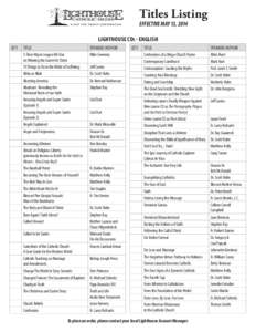 Titles Listing EFFECTIVE MAY 13, 2014 LIGHTHOUSE CDS - ENGLISH QTY.  TITLE
