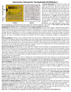 Instruction Manual for Stockpileable RADSticker  TM General instructions: 1) Read this manual and follow the instructions. The sensor’s color must be