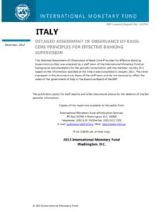 Italy: Detailed Assessment of Observance of Basel Core Principles for Effective Banking Supervision; IMF Country Report[removed]; January 2013