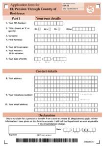 Social Welfare Services  Application form for EU Pension Through Country of Residence Part 1