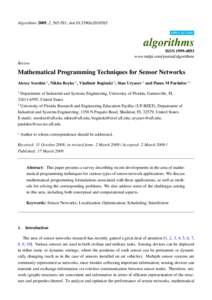 Mathematical Programming Techniques for Sensor Networks