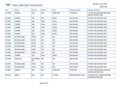Monday, 15 July[removed]PNG AIRCRAFT REGISTER