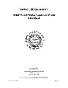 SYRACUSE UNIVERSITY WRITTEN HAZARD COMMUNICATION PROGRAM Administered by Syracuse University