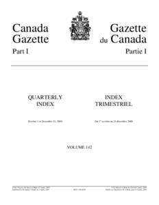 Canada Gazette, Part I, Quarterly Index