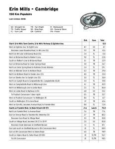 Erin Mills - Cambridge 150 Km Populaire Last revision: 2006 SO - Straight On TS - Traffic Signal