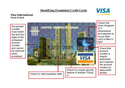 Identifying Fraudulent Credit Cards Visa International Front of Card Check that dove Hologram