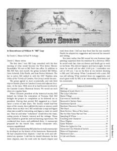 SpringVolume 1, Issue 2 South Jersey Culture & History Center In Remembrance of William W. “Bill” Leap By David C. Munn & Paul W. Schopp