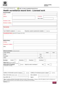 Health and Safety Executive Control of Asbestos Regulations 2012 Health surveillance record form - Licensed work