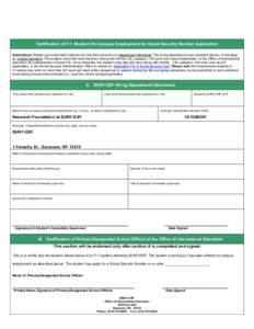 Certification of F-1 Student On-Campus Employment for Social Security Number Application