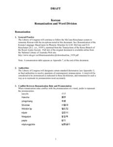 Korean Romanization and Word Division