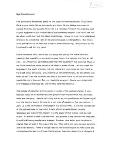 High School Speech  I am particularly honored to speak on this occasion honoring Senator Greg Tarver. He is a great leader for our community and state. He is a tireless proponent of cultural diversity, and equality for a