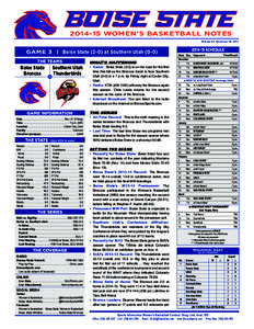 [removed]WOMEN’S BASKETBALL NOTES Release #3: November 20, 2014 GAME 3 | Boise State[removed]at Southern Utah[removed]THE TEAMS