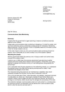 Letter to Dominic Greive MP about Communications Data Monitoring
