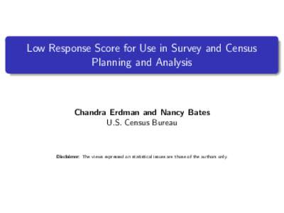 Low Response Score for Use in Survey and Census Planning and Analysis