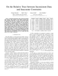 On the Relative Trust between Inconsistent Data and Inaccurate Constraints George Beskales 1 1  Ihab F. Ilyas 1