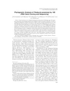 Journal of Nematology 31(3):319–[removed]. © The Society of Nematologists[removed]Phylogenetic Analysis of Pasteuria penetrans by 16S rRNA Gene Cloning and Sequencing1 J. M. Anderson,2 J. F. Preston,3 D. W. Dickson,2 T.