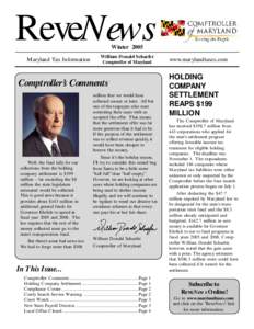 ReveNews Winter 2005 Maryland Tax Information  William Donald Schaefer