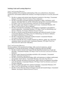 Sociology Goals and Learning Objectives: Goal 1 and Learning Objectives: Produce graduates with a competent understanding of the socio-cultural forces, theoretical perspectives, and research methods that comprise a socio