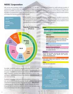 NIDEC Corporation With annual sales exceeding $8 Billion for the fiscal year 2011, the NIDEC Corporation has become the world’s dominant provider of small precision, mid-size motors and related drive technologies. Foun