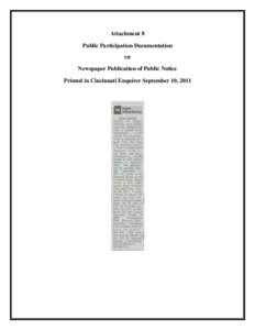 Attachment 8 Public Participation Documentation  Newspaper Publication of Public Notice Printed in Cincinnati Enquirer September 10, 2011