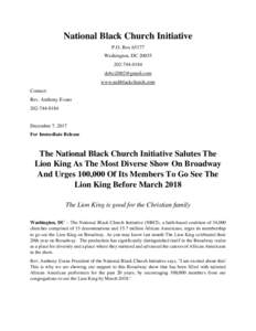 National Black Church Initiative P.O. BoxWashington, DC0184  www.naltblackchurch.com