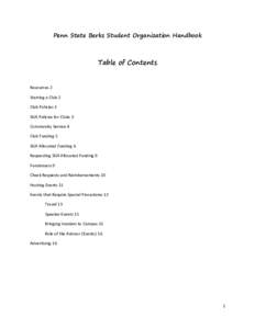 Penn State Berks Student Organization Handbook  Table of Contents Resources 2 Starting a Club 2