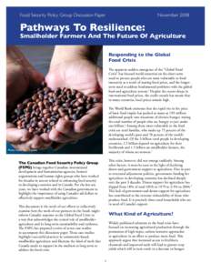 Food Security Policy Group Discussion Paper  November 2008 Pathways To Resilience: