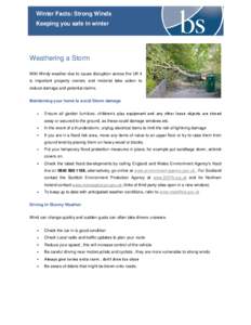 Winter Facts: Strong Winds Keeping you safe in winter Weathering a Storm With Windy weather due to cause disruption across the UK it is important property owners and motorist take action to