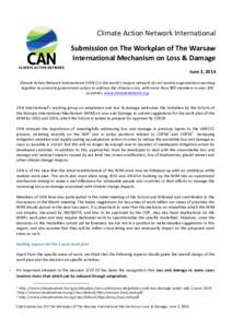 Climate	
  Action	
  Network	
  International	
  	
   	
    	
  	
  	
  	
  Submission	
  on	
  The	
  Workplan	
  of	
  The	
  Warsaw	
   International	
  Mechanism	
  on	
  Loss	
  &	
  Damage	
 