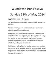 Wundowie Iron Festival Application Form—Bay Space2014