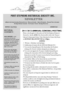 P O R T S T E P H E N S HISTOR IC AL SOC IETY INC . NEWSLETTER Affiliated with Royal Australian Historical Society - Museums Australia - Galleries Foundation - National Trust of Australia Heritage Advisory Committee - Po