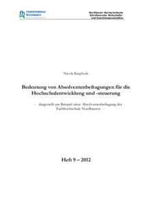 Nordhäuser Hochschultexte Schriftenreihe Wirtschaftsund Sozialwissenschaften Nicola Bargfrede  Bedeutung von Absolventenbefragungen für die