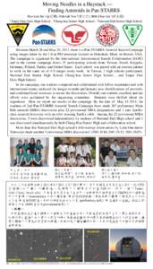 Moving Needles in a Haystack ~~ Finding Asteroids in Pan-STARRS Ruo-Lan Jin 1(金若蘭), Dah-Lih You 2(游大立), Shih-Chao Lin 3(林士超) 1 Taipei First Girls High School , 2Chang-hua Senior High School , 3National 