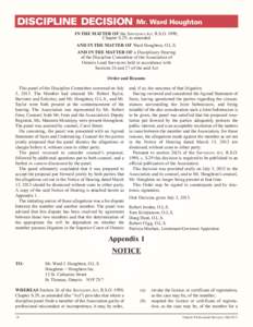 DISCIPLINE DECISION  Mr. Ward Houghton IN THE MATTER OF the Surveyors Act, R.S.O. 1990, Chapter S.29, as amended