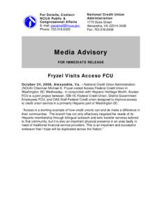 Media Advisory - Fryzel Visits Acceso FCU