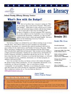 A Line on Literacy  Solano County Library Literacy Services What’s New with the Budget?