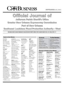 SEPTEMBER 6-12, 2013  Official Journal of Jefferson Parish Sheriff’s Office Greater New Orleans Expressway Commission Port of New Orleans