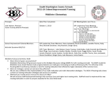 South Washington County Schools[removed]School Improvement Planning Middleton Elementary Principal:  Date Plan Completed: