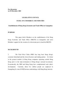 For discussion on 10 December 2001 LEGISLATIVE COUNCIL PANEL ON COMMERCE AND INDUSTRY