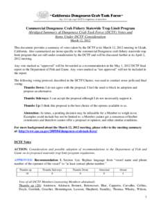 Commercial Dungeness Crab Fishery Statewide Trap Limit Program Abridged Summary of Dungeness Crab Task Force (DCTF) Votes and Items Under DCTF Consideration March 12, 2012 This document provides a summary of votes taken 