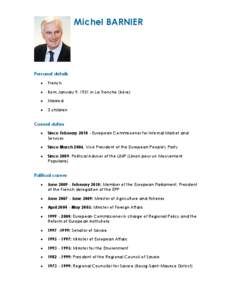 Michel BARNIER  Personal details •  French