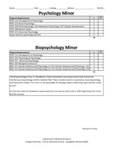 Psychology/Biopsychology Minor Program Plans
