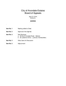 City of Avondale Estates Board of Appeals April 15, 2014 6:30 p.m. AGENDA .