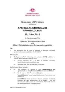 Statement of Principles concerning spondylolisthesis and spondylolysis