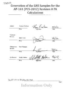 Generation of the LHS Samples for the AP-161 (PCS[removed]Revision 0 PA Calculations