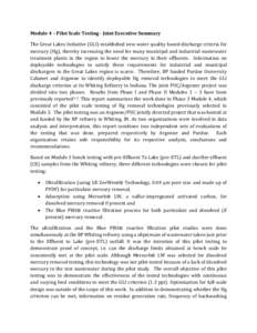 Module 4 – Pilot Scale Testing - Joint Executive Summary The Great Lakes Initiative (GLI) established new water quality-based discharge criteria for mercury (Hg), thereby increasing the need for many municipal and indu