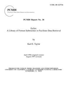 UCRL-IDPCMDI Program for Climate Model Diagnosis and Intercomparison  PCMDI Report No. 34