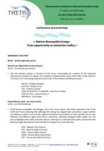 International Convention on Marine Renewable Energy 4th edition of THETIS MRE 20 and 21 May 2015, Nantes Pays de la Loire, FRANCE  Conferences and workshops