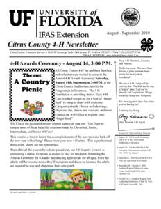 August - September[removed]Citrus County 4-H Newsletter Citrus County Extension Service ● 3650 W Sovereign Path #1● Lecanto, FL 34461● ([removed]● FAX[removed]EMAIL ADDRESS: [removed]